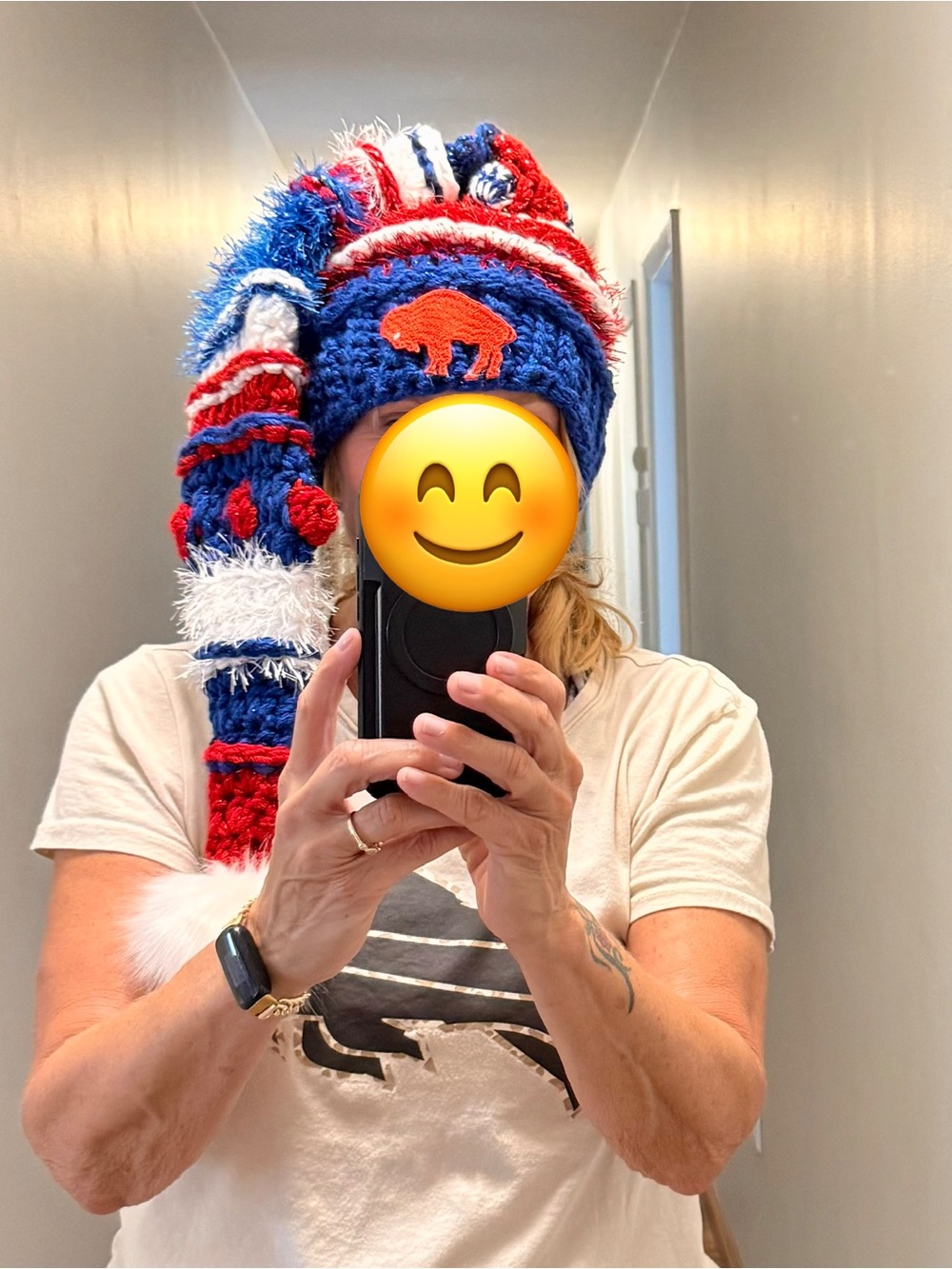 Buffalo Red, White & Blue adult Pom Pom whimsical Hat
